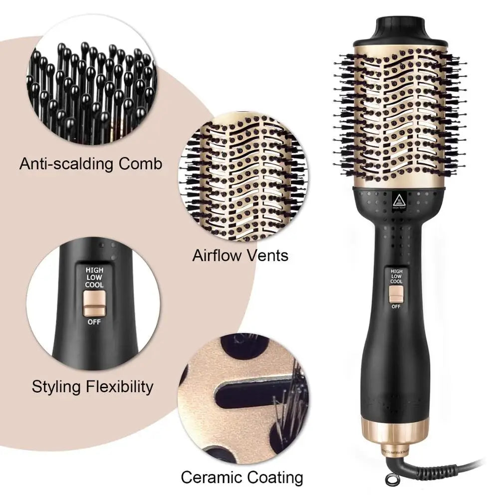 Brosse Soufflante 3-en-1 FJC Beauté - Lisse, Volume et Boucles en 10 Minutes - Anti-Frisottis & Brillance