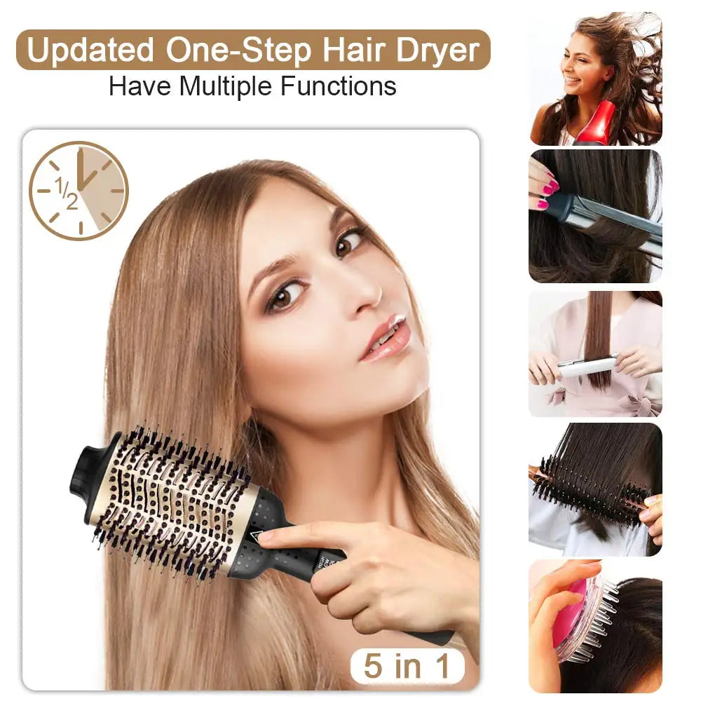 Brosse Soufflante 3-en-1 FJC Beauté - Lisse, Volume et Boucles en 10 Minutes - Anti-Frisottis & Brillance