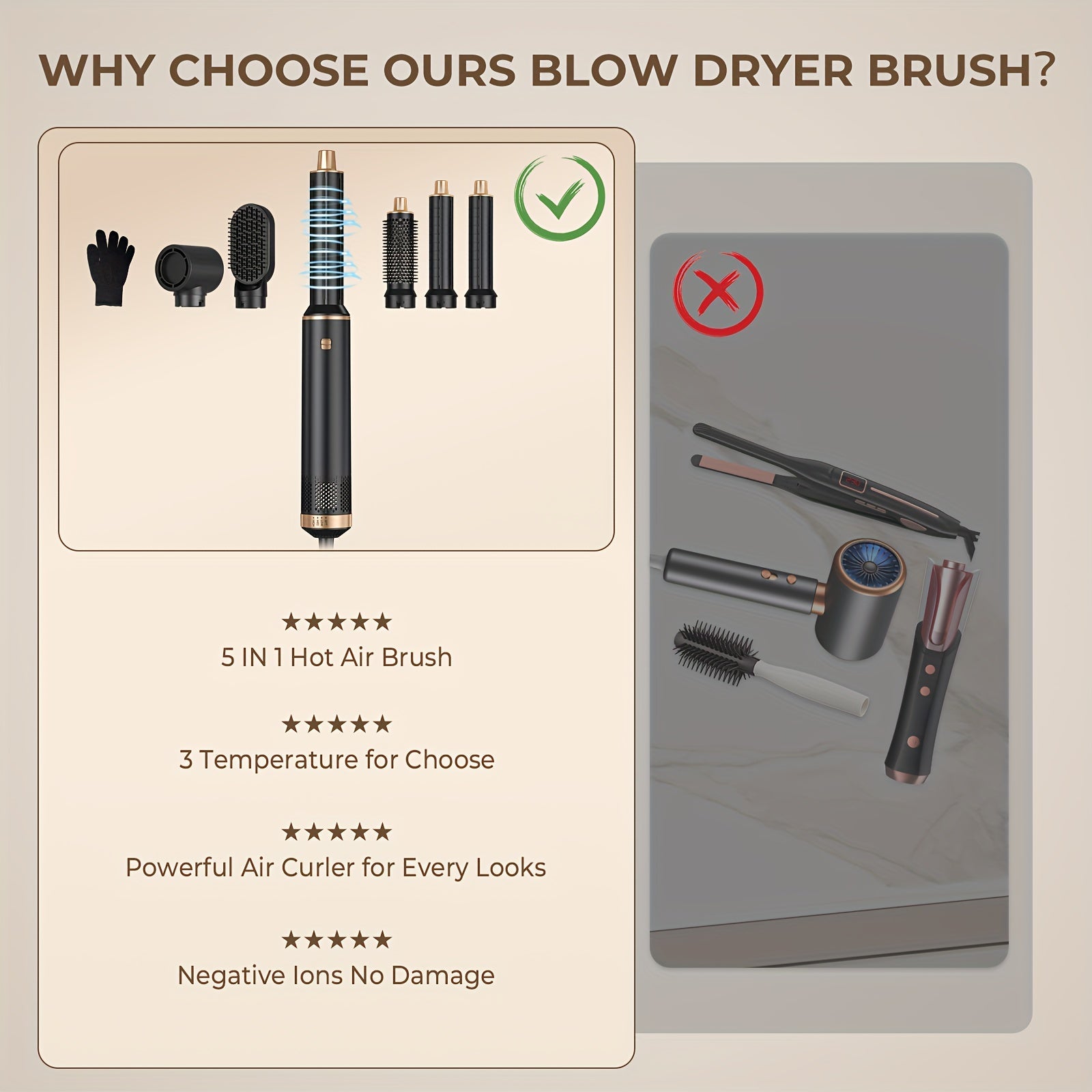 Brosse 5 en 1 FJC Beaute Or Rose